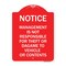 Signmission Management Is Not Responsible for Theft or Damage to Vehicles or Contents, A-DES-RW-1824-23877 A-DES-RW-1824-23877 - alternate 1